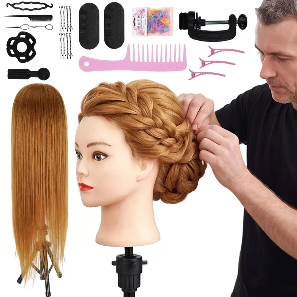 Mannequin Head Hair with Stand 26" Makeup Head | Cosmetology Manikin Doll Head for Hair Styling, Hairdressing Training Head