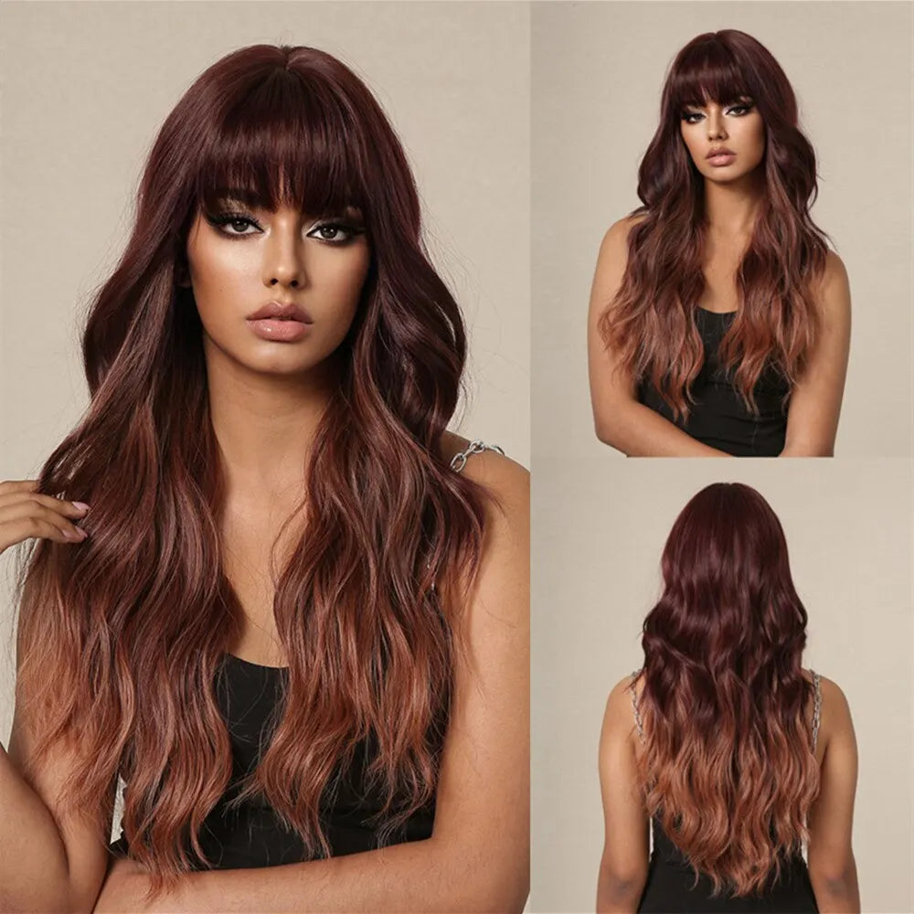 Long Water Wave Wig Bangs White Colorful Cosplay Silky Daily Party Natural