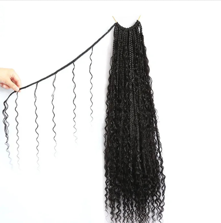 Crochet Boho Box Braids Human Hair Curls Pre Looped Curly Full Ends