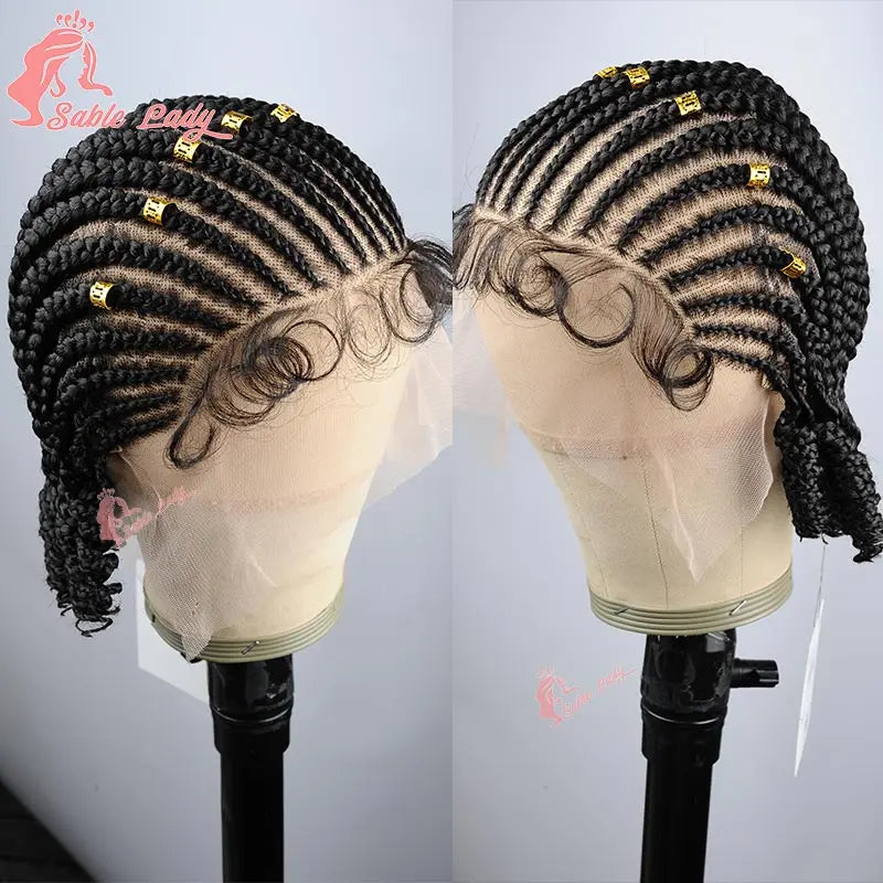 Handmade Short Bob Cornrow Braided Wigs Synthetic Glueless HD Full Lace Knotless