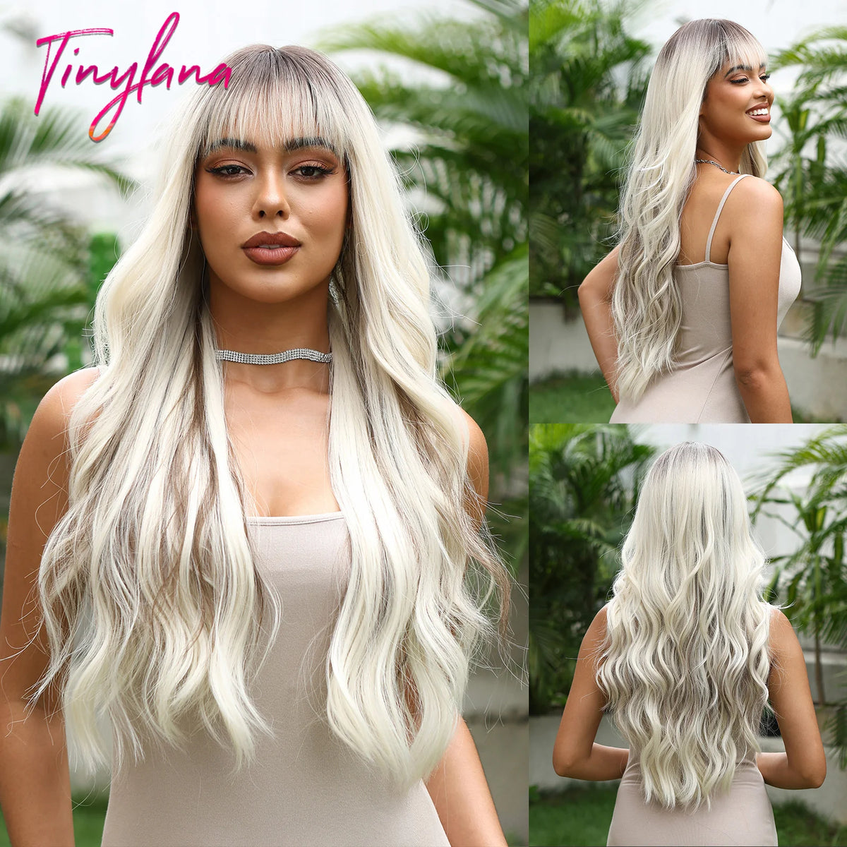 Super Long Black Wavy Synthetic Wigs Bangs Afro Dark Water Wave Halloween