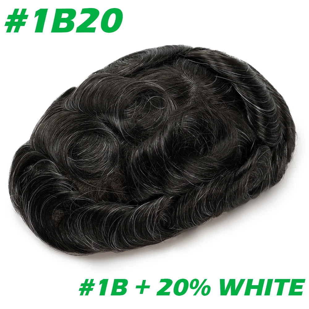 Lace with PU Men Toupee Hair Prosthesis Breathable Natural Human Hair Toupee Wig