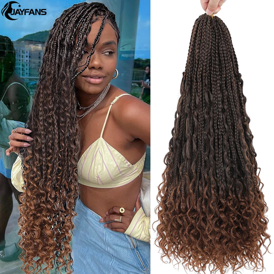 Boho Box Braids Crochet Synthetic Hair Goddess Curly Ends Bohomian