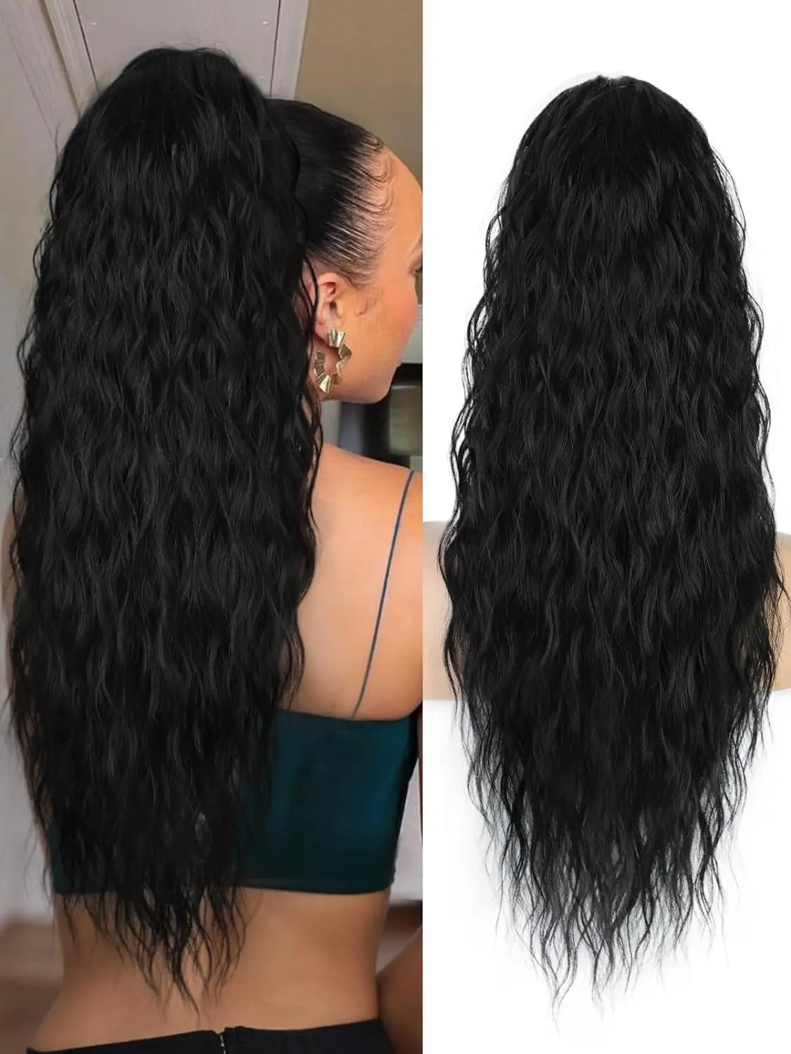 26inch Synthetic Long Curly Wavy Ponytail Extension Drawstring Ponytail Hair Extensions Hairpiece for Party