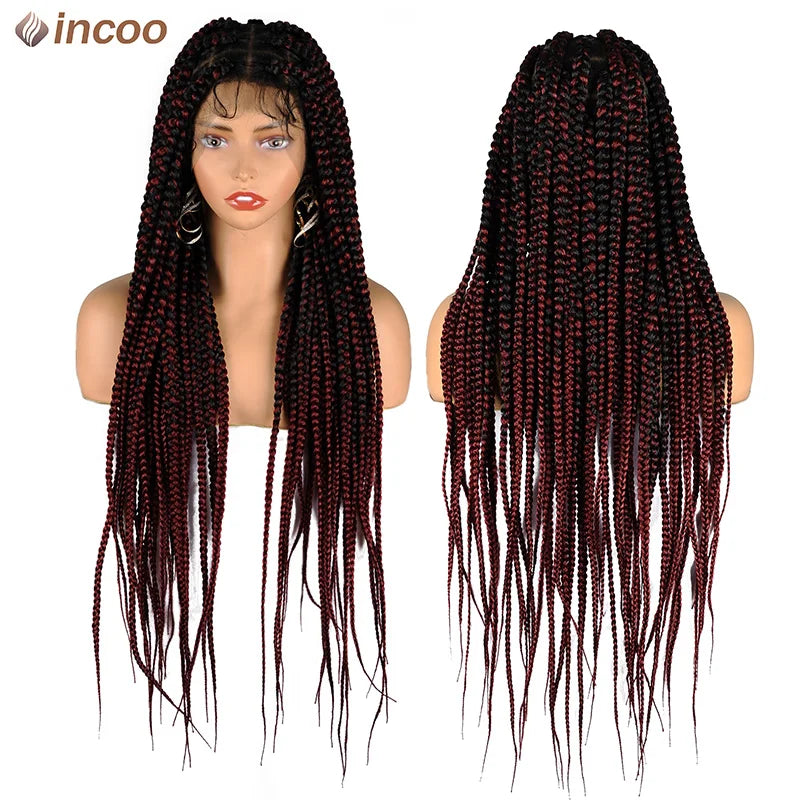 Synthetic Large Box Braided Wigs Jumbo Knotless Full Lace Front Tribal Braids