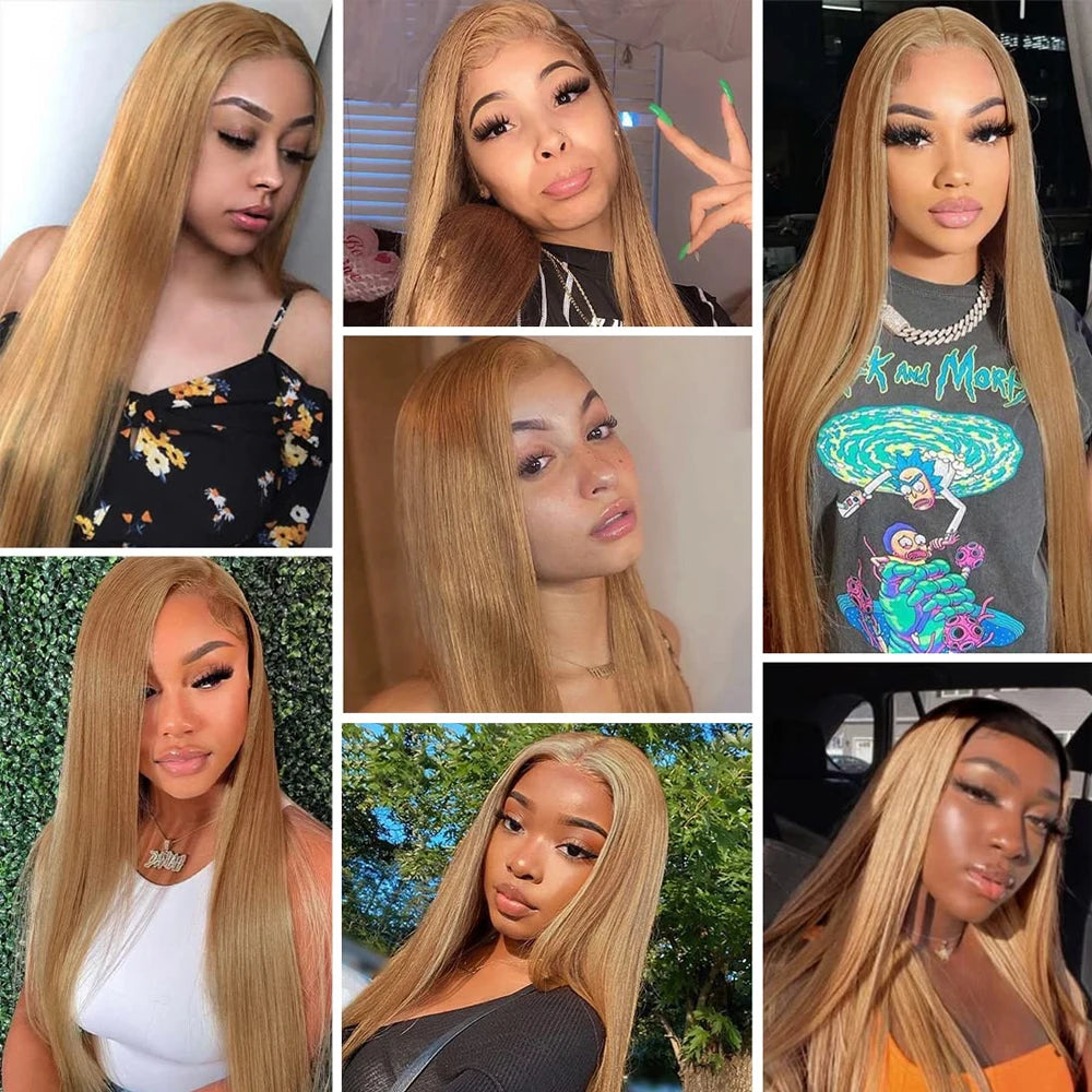 Chocolate Brown Straight Lace Front Wig Synthetic Density, 13x4 HD Transparent Full