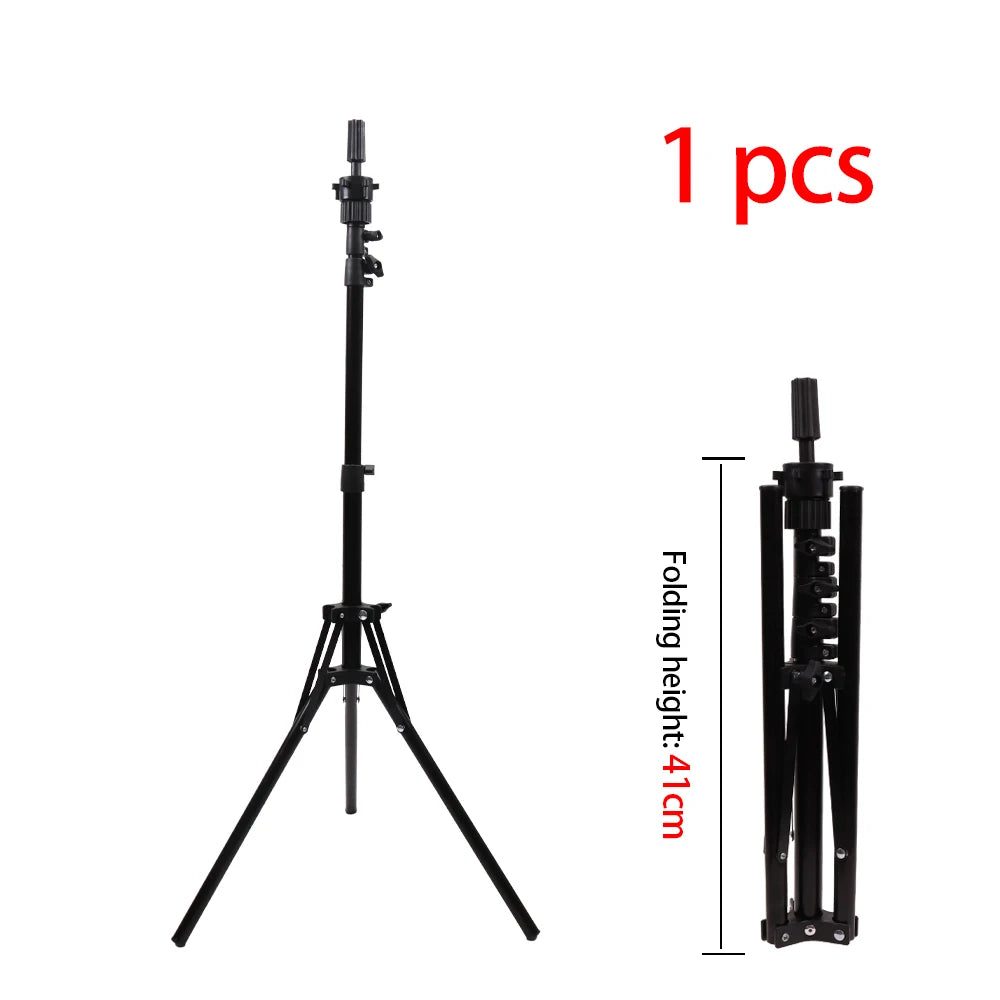 Foldable Wig Stand Tripod With 21-25Inch Canvas Head Black Male Bald Head Mannequin With Stand Wig Head Stand Tripod