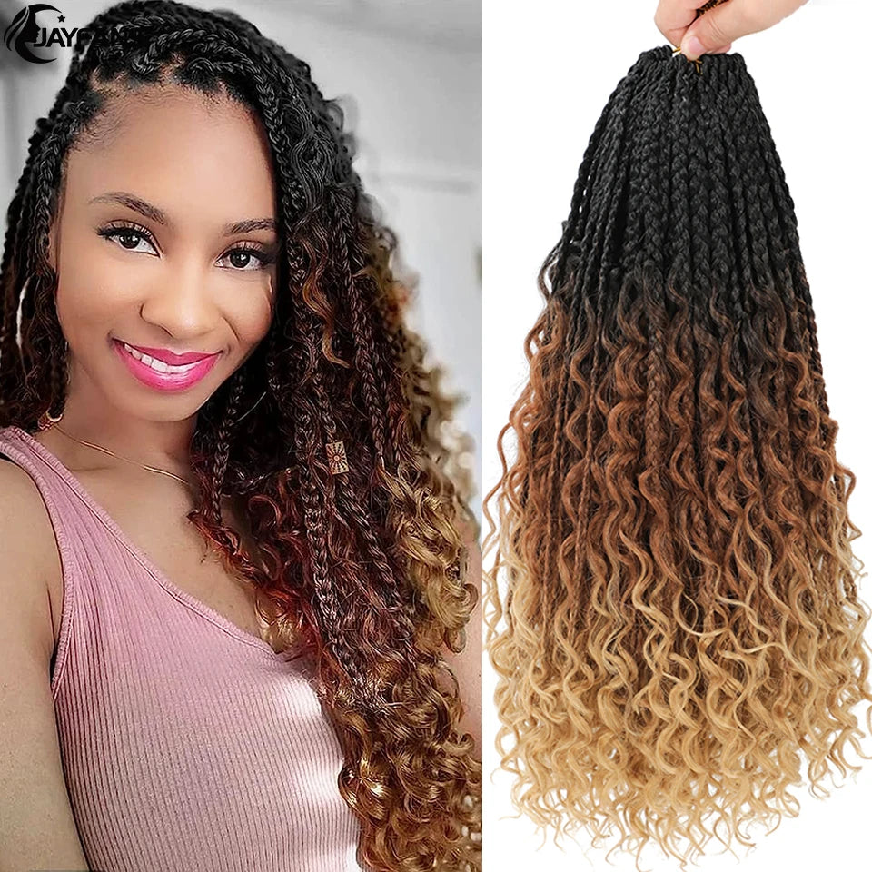 Boho Box Braids Crochet Synthetic Hair Goddess Curly Ends Bohomian