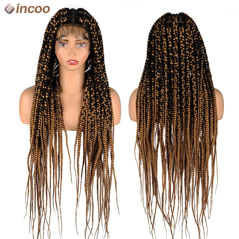 Synthetic Large Box Braided Wigs Jumbo Knotless Full Lace Front Tribal Braids