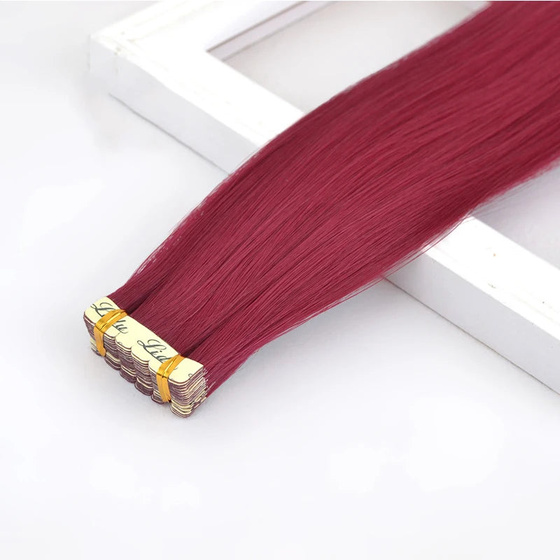 Synthetic Tape in Hair Extensions Straight Mini Ins Invisible Adhesive Colored
