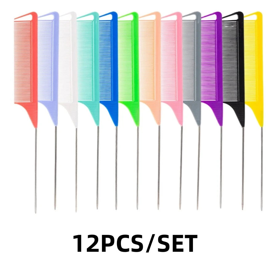 Professional Candy Color Pointy Tail Combs for Wig Parting, Braiding and Hair Dye, 5/12 Pcs