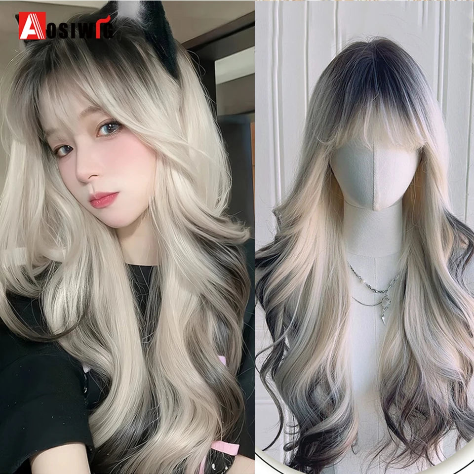 Blonde Twin Ponytail Princess Cut Natural Short Hair Synthetic Wigs Bangs Heat