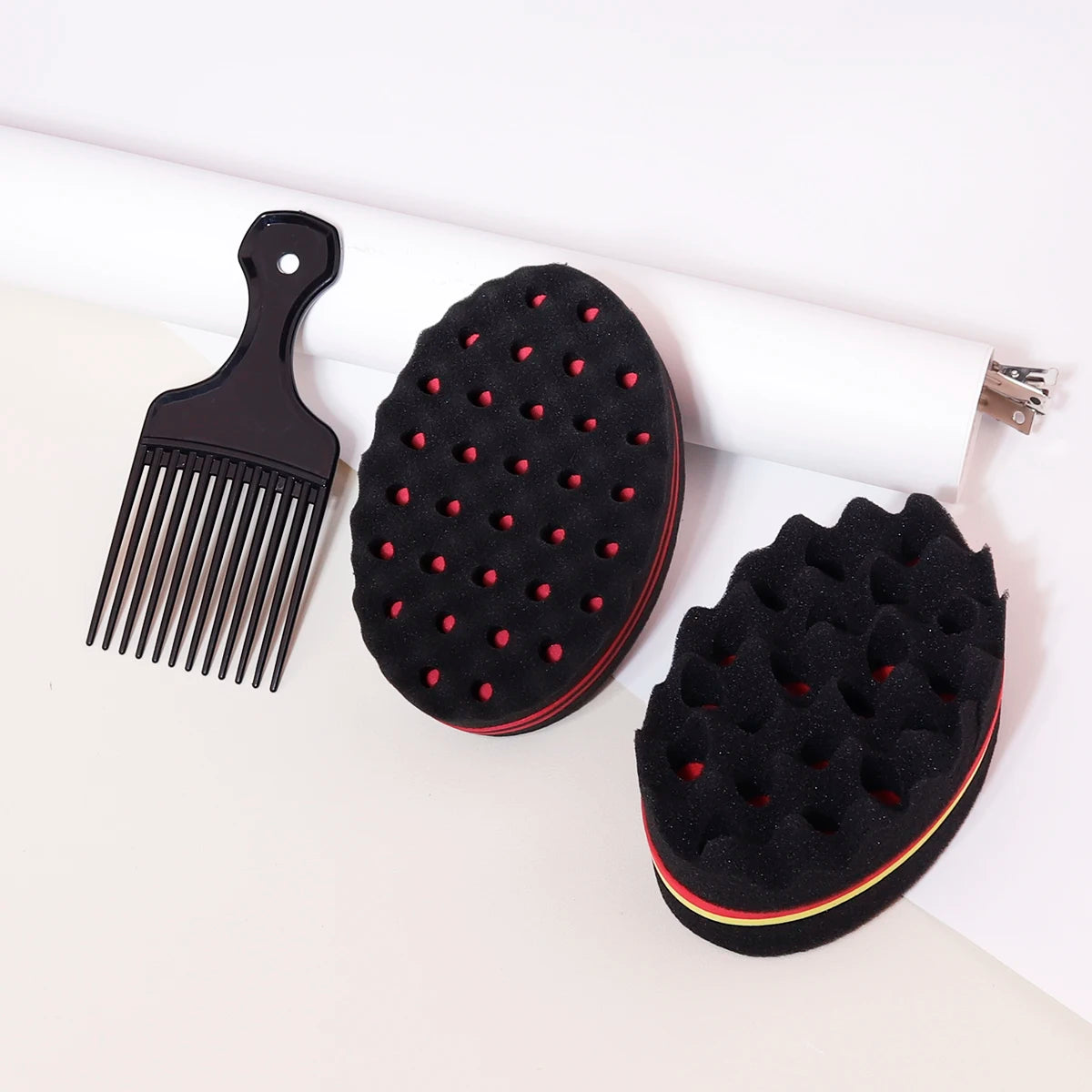 2pcs/Set of Wide Toothed Brush Combs Insertion Type Comb and African Style Sponge Brush