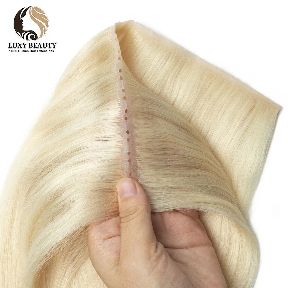 Blonde Invisible Skin Weft Inject Human Hair Extensions Straight Twin Tab Natural