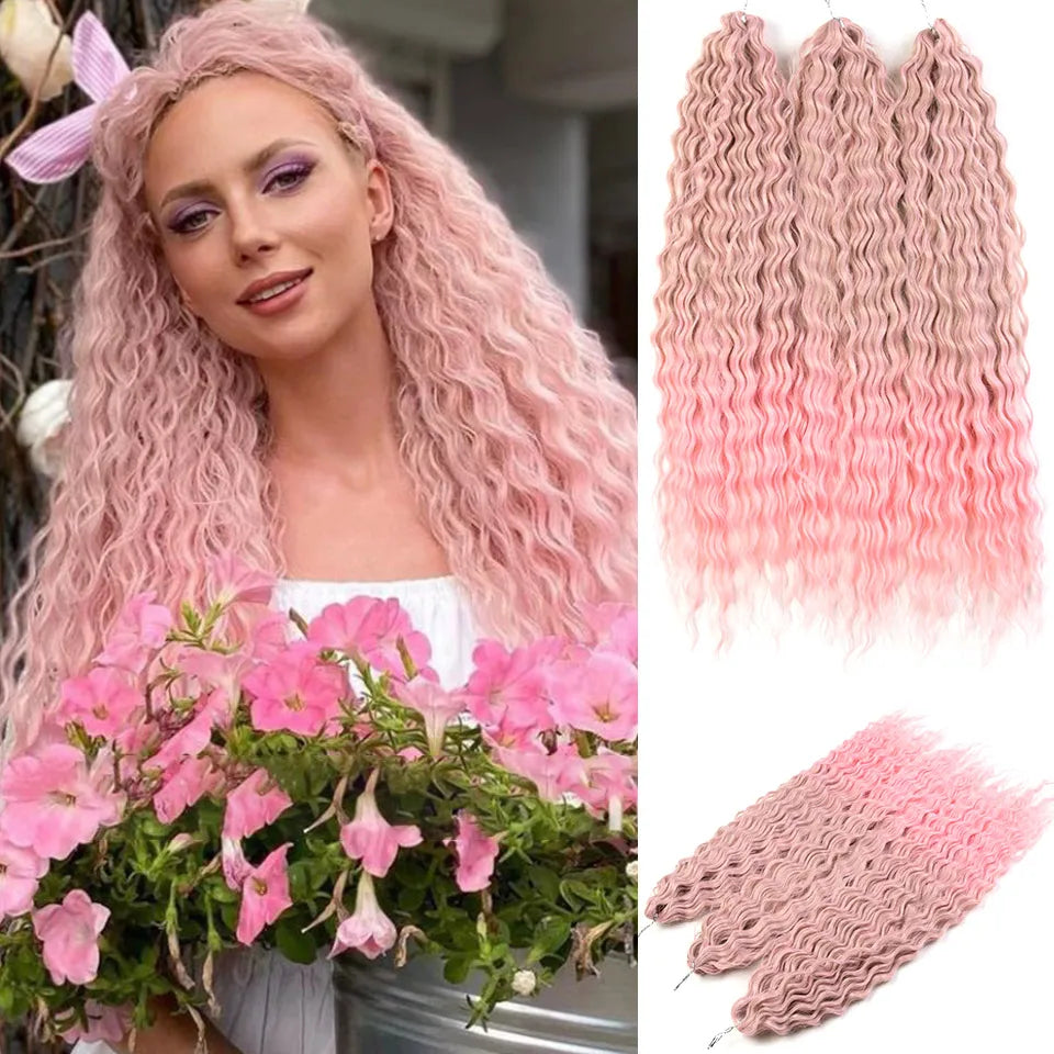 Synthetic Twist Crochet Curly Hair Water Wave Braid Ombre Blonde Brown Deep