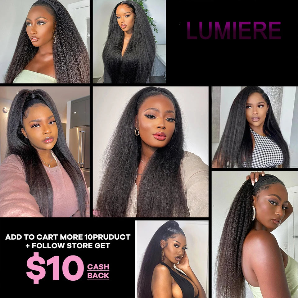 Kinky Yaki Straight Human Hair Bundles Closure Frontal HD Transparent Brazilian Deep