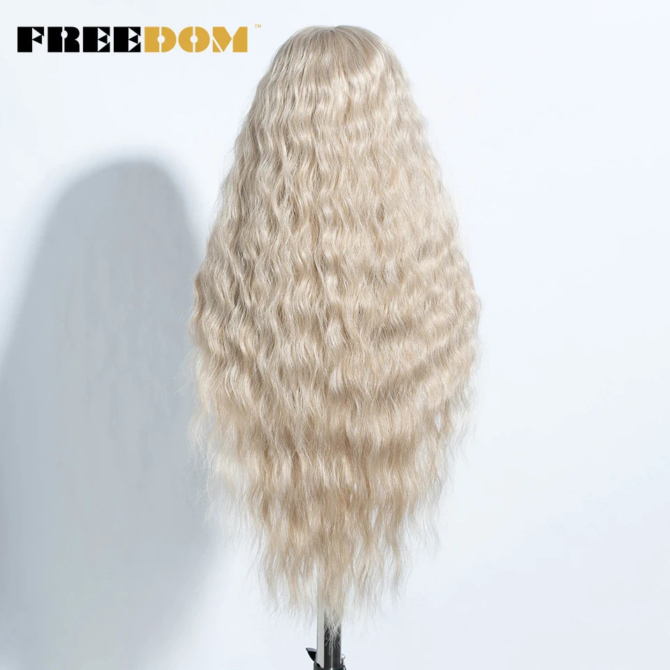 Curly Synthetic Lace Front Wigs Soft Wavy Ombre Blonde Ginger Highlight Cosplay