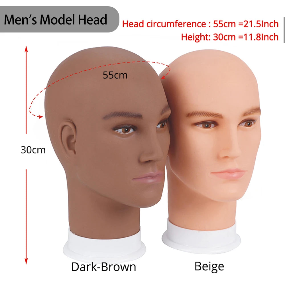 Foldable Wig Stand Tripod With 21-25Inch Canvas Head Black Male Bald Head Mannequin With Stand Wig Head Stand Tripod