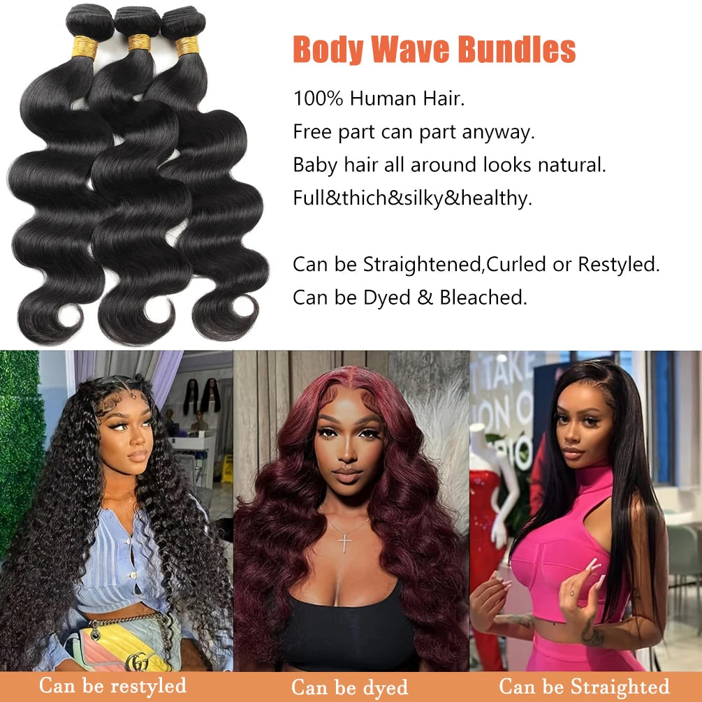 12A Brazilian Body Wave Human Hair Bundles 100% Human Hair Extensions Natural Black 10-30 Inch 1/2/3/4pcs Bundles