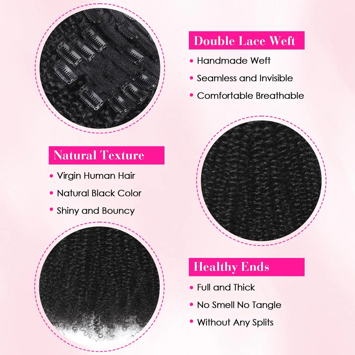 Afro Curly Clip-in Human Remy Hair Extensions 10-24 Kinky Textured, 100% 120g