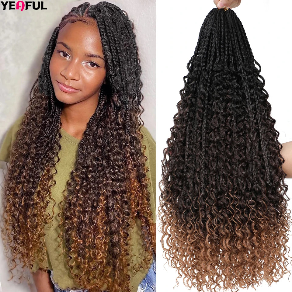 Ombre Goddess Box Braids Crochet Hair Dark Brown Chocolate Ginger Bohemian Curly