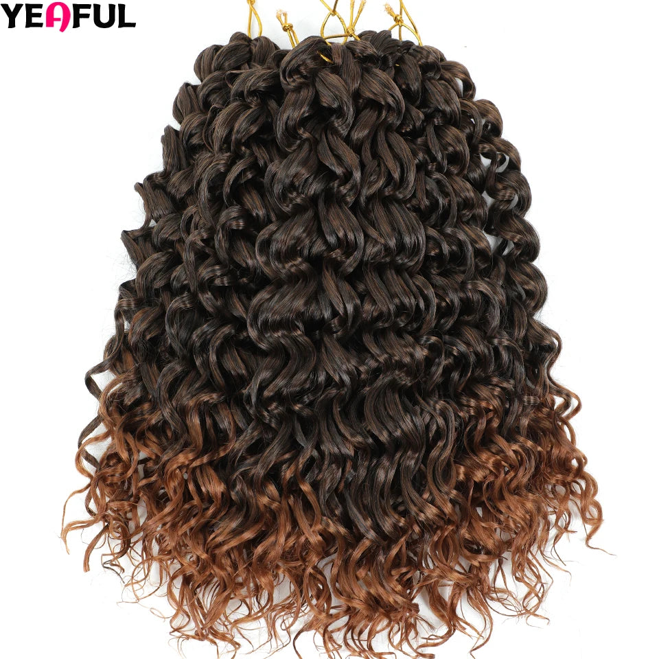 Curl Crochet Hair 14inch 1-8 Packs Ombre Brown Water Wave Curly Braiding