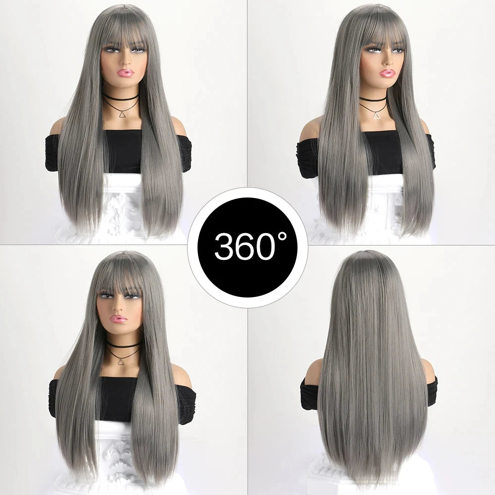 26 Inch Long Straight Synthetic Wig for Halloween Cosplay, High-Temperature Fibre