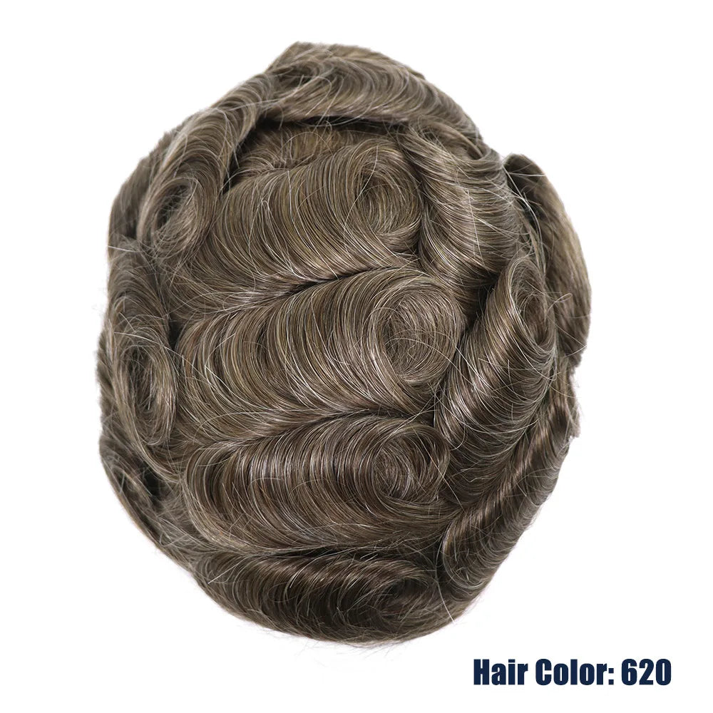 Grey Human Hair Prosthesis Toupee PU Fine Mono Lace Front Wig System
