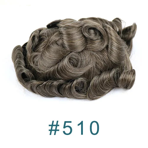 28mm Curly Men's 1B80 Gray Brown Black Human Hair Durable Bond Mono