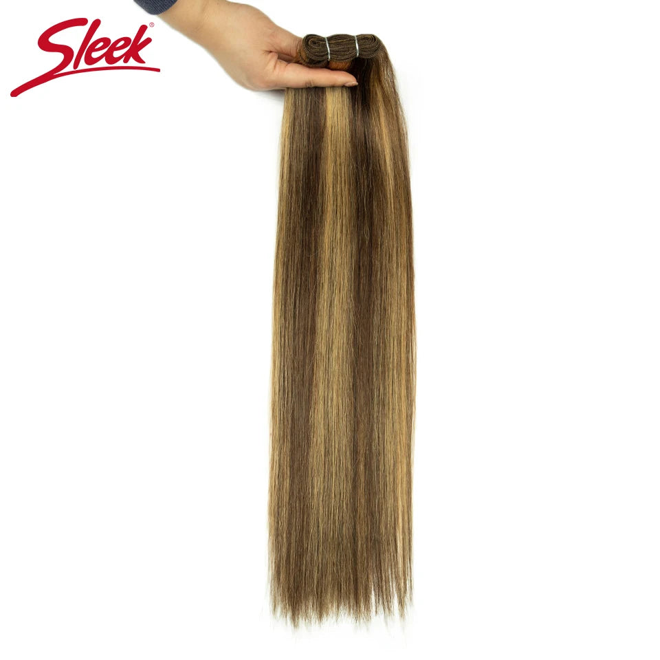Sleek Peruvian Straight Human Hair Double Drawn Natural Weave Bundles Brown Remy