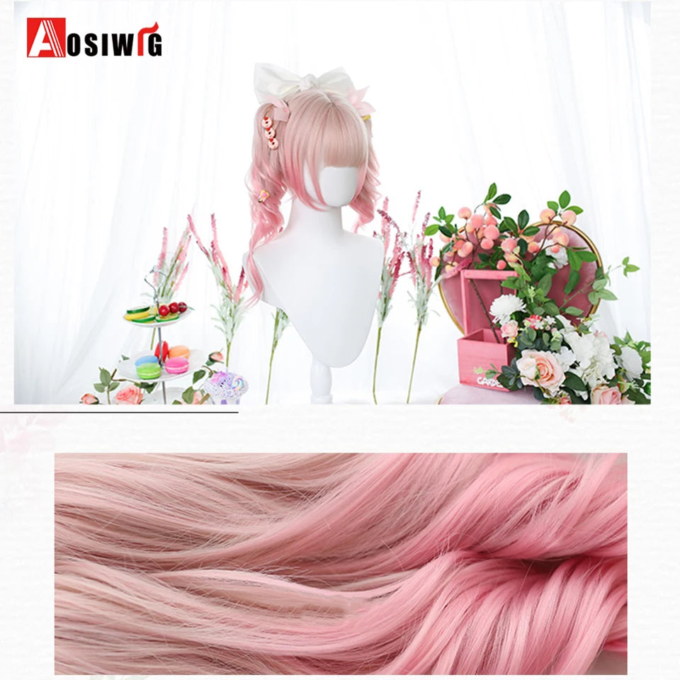 Blonde Twin Ponytail Princess Cut Natural Short Hair Synthetic Wigs Bangs Heat