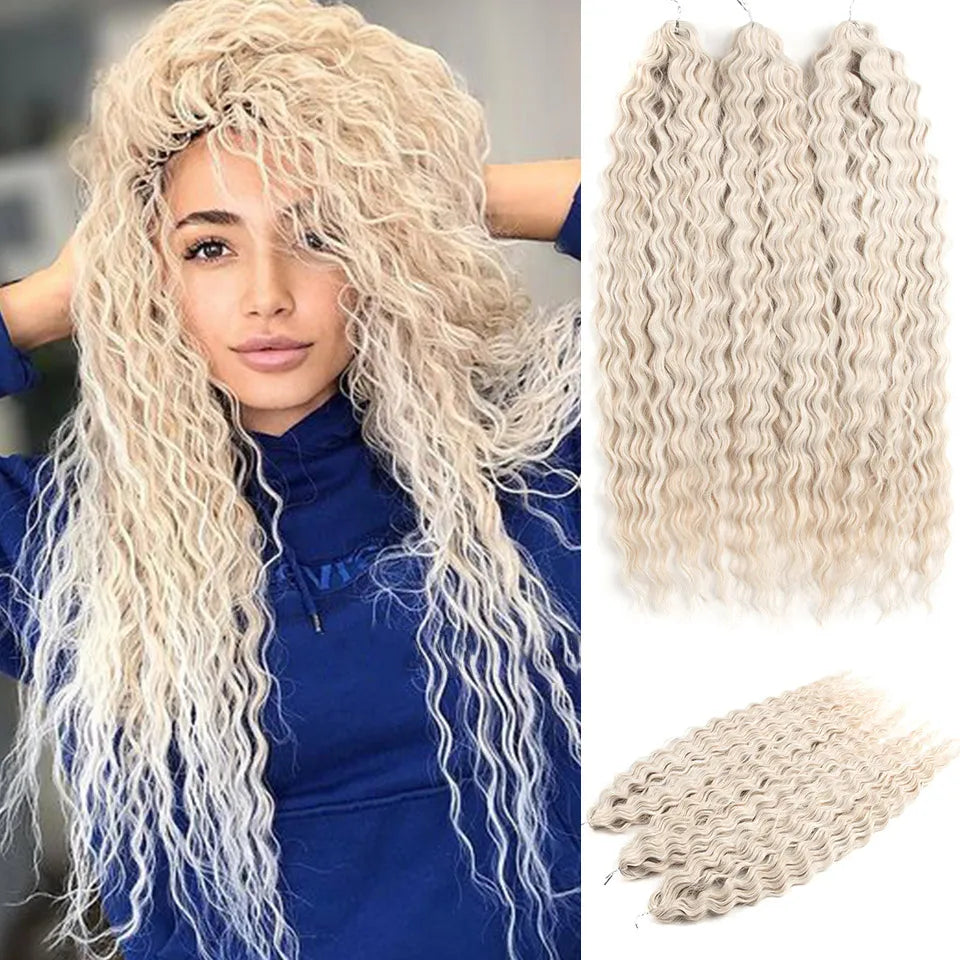 Synthetic Twist Crochet Curly Hair Water Wave Braid Ombre Blonde Brown Deep