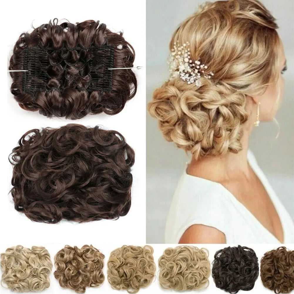 Synthetic Large Comb Clip in Curly Hair Extension Chignon Pieces Updo Cover