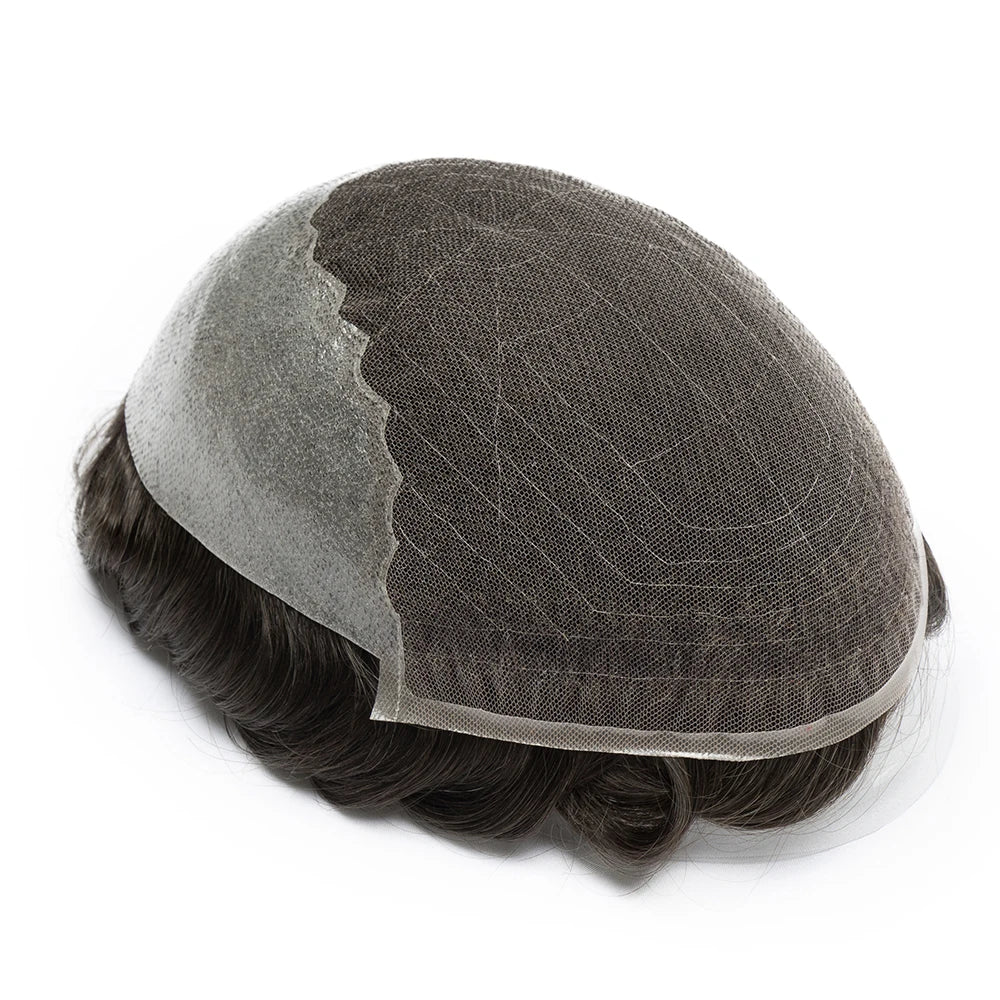 Lace Base Toupee Swiss Front PU Natural Hairline Wig Human Hair Prosthesis
