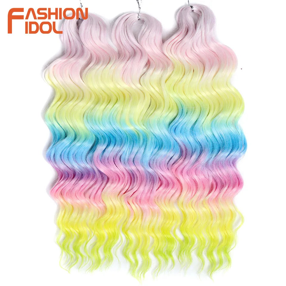 Loose Deep Wave Synthetic Braiding Hair Extensions - 24 Inch Water Wave, Ombre Blonde Twist Crochet