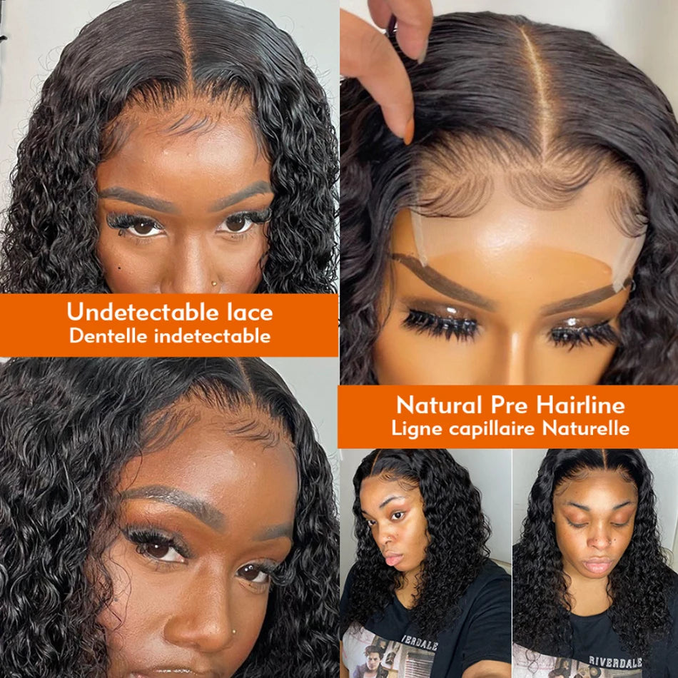 Short Curly Bob Wig, 13x4 Full Lace Front Human Hair Water Wave