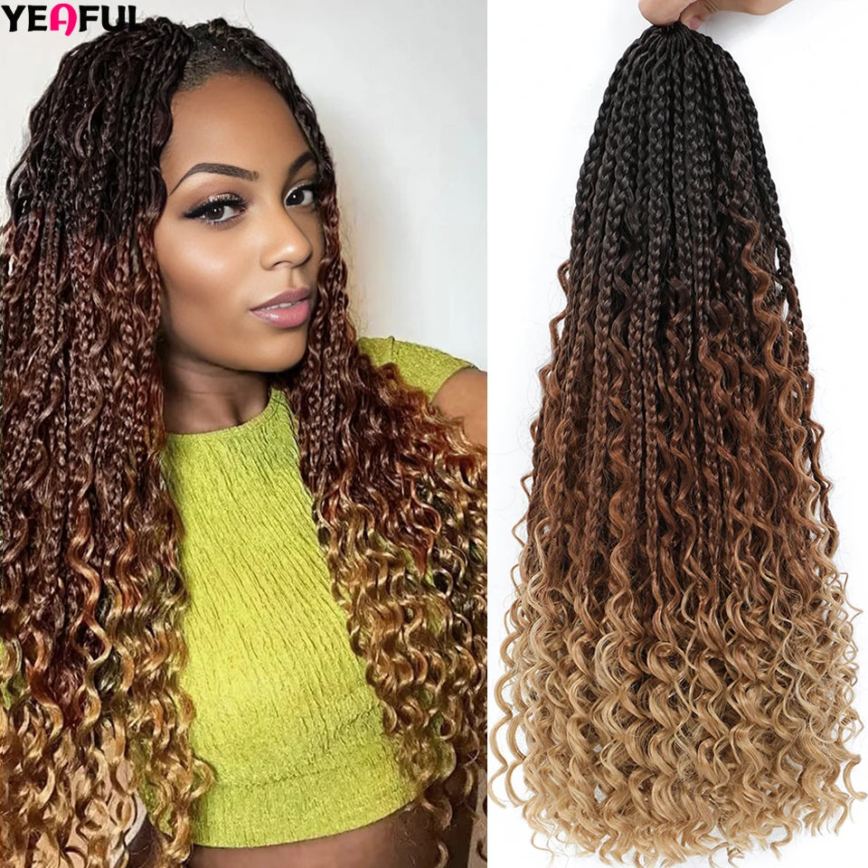 Ombre Goddess Box Braids Crochet Hair Dark Brown Chocolate Ginger Bohemian Curly