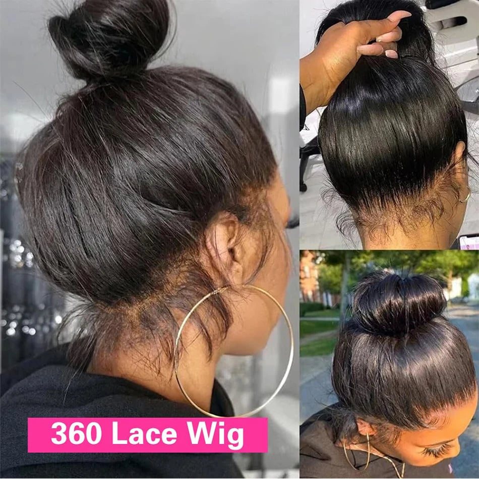 Straight Human Hair Wig Full Lace, 13x6 HD Transparent Frontal Closure Pre
