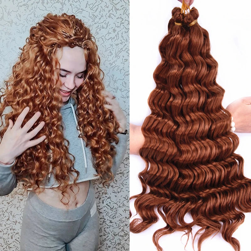 20“Deep Curly Synthetic Hair Deep Wave Bulk Crochet Braid Black Ombre Blue