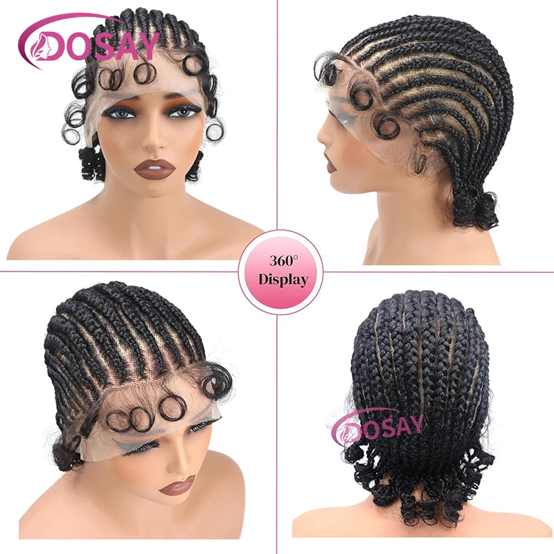 8 Inch Synthetic Short Bob Cornrow Braided Wig with Baby Hair, Knotless Box Braids