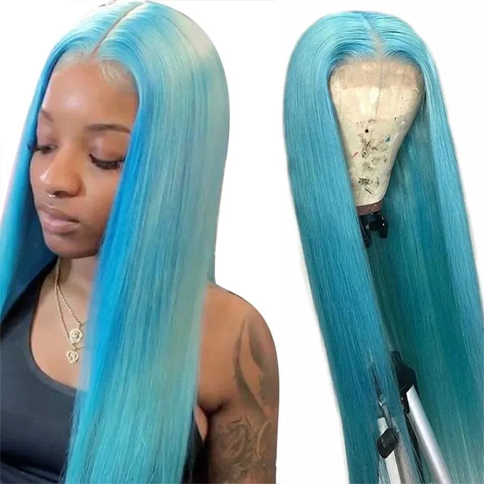 Midnight Blue Wig Long Straight Lace Fornt, 13x4 HD Glueless Synthetic Blend