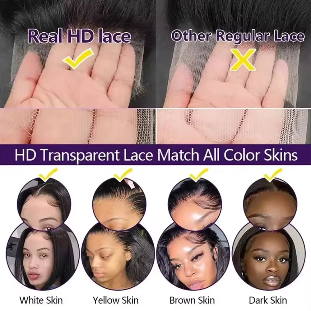 Deep Wave Human Hair Lace Front Wig - 13x4/13x6 HD Lace, 250% Density, 42 Inch, Glueless
