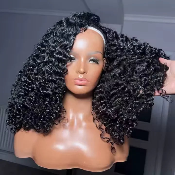 Afro Kinky Curly Human Hair Headband Wig — Glueless 3-in-1 Half Wig, 300% Density