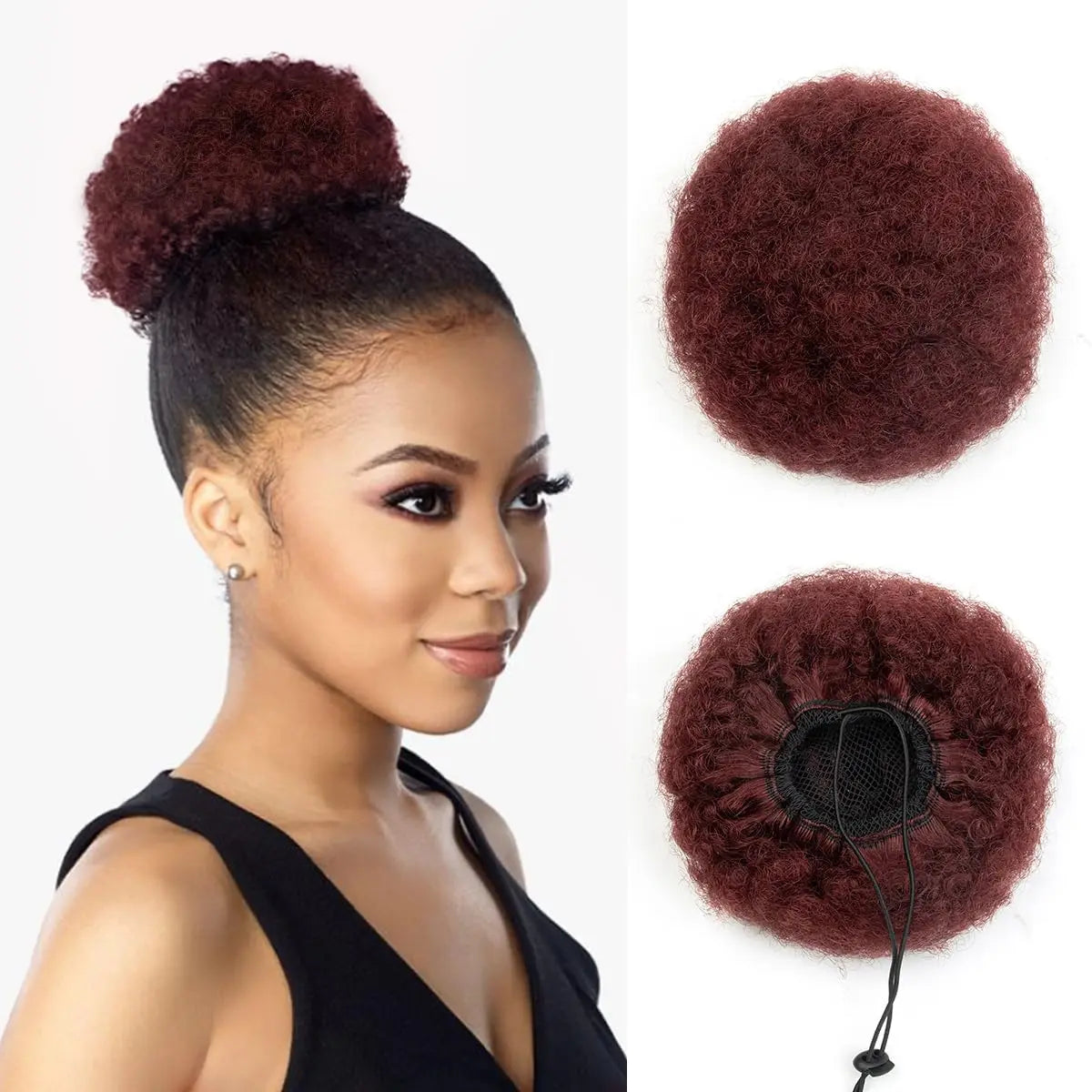 Curly Human Hair Ponytail Afro Kinky Puff Drawstring Bun Piece Clip in