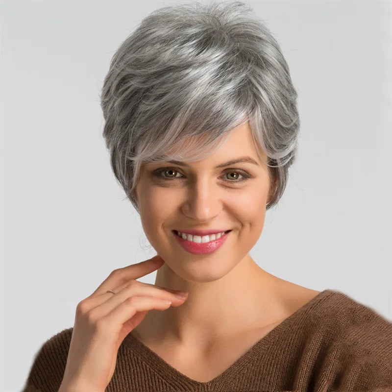 Wig Grandma Grey Short Curly Hair The Elderly Woven Synthetic Fiber Temperature