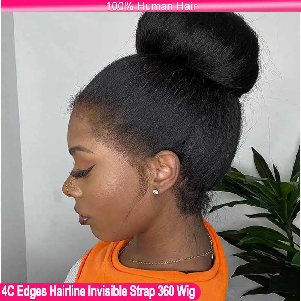 4C Edges Invisible Strap Full HD Lace Front Wigs Density Kinky Straight