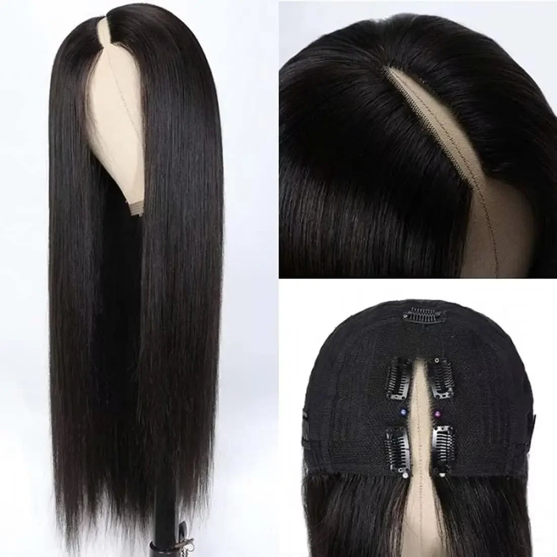 V Part Straight Human Hair Wig, Brazilian Remy, No Leave Out, 220% Density