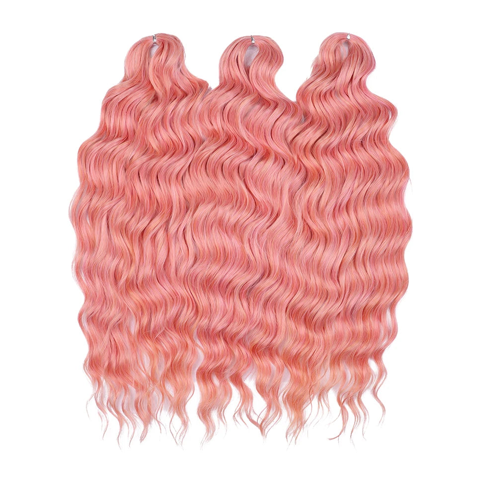 Loose Deep Wave Synthetic Braiding Hair Extensions - 24 Inch Water Wave, Ombre Blonde Twist Crochet