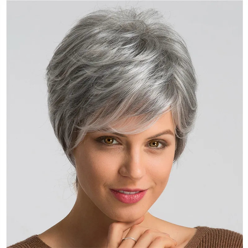 Wig Grandma Grey Short Curly Hair The Elderly Woven Synthetic Fiber Temperature