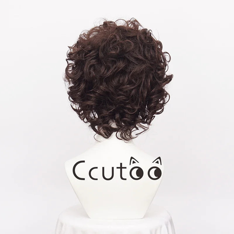 Short Dark Brown Curly Synthetic Cosplay Wig + Free Wig Cap